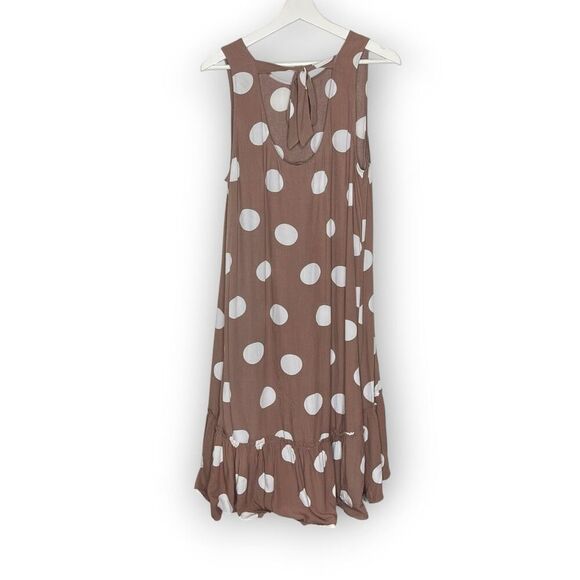 Loft Polka Dot Tie Back Swing Dress Brown White Desert Taupe Women’s Size Large - Picture 4 of 12